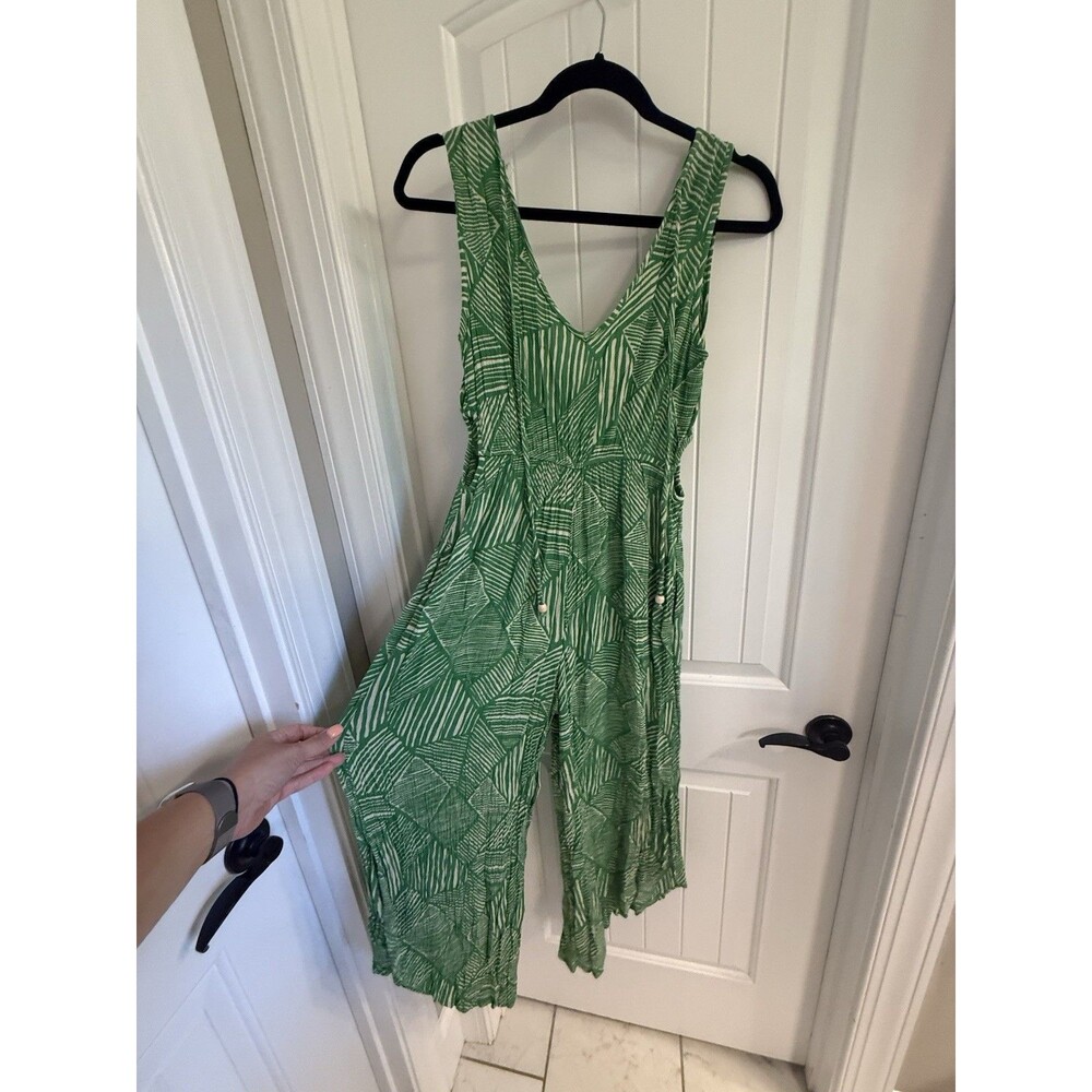 Band of the free Paita Jumpsuit Green White Striped M Sleeveless Pockets V-Neck - Picture 3 of 7